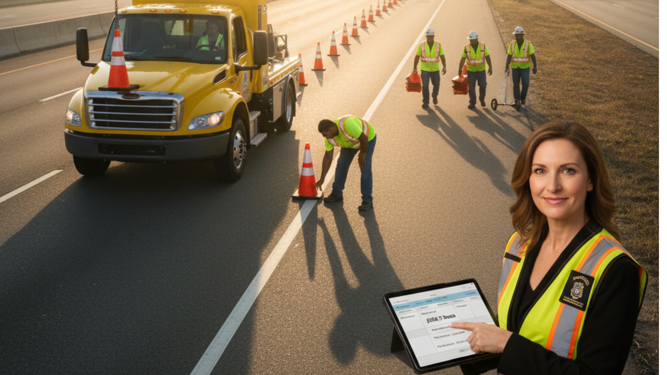 A blog banner image showing a TMA truck, workers and supervisor