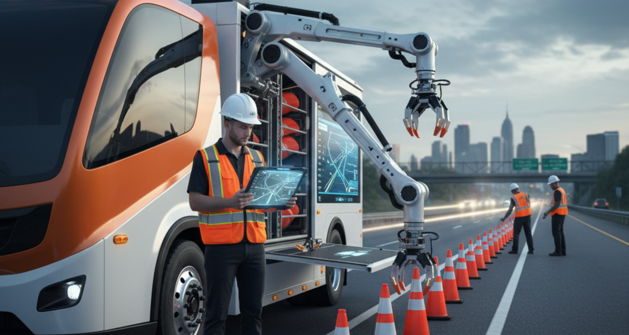 A blog banner image showing Automated cone truck